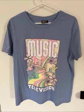 MTV Logo Tee - Light Blue with Yellow Tag